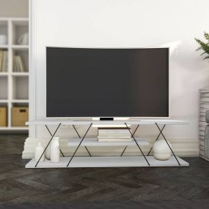 TV-meubel met 2 legplanken Wit en zwart DELORY L 120 cm x H 33 cm x D 30 cm