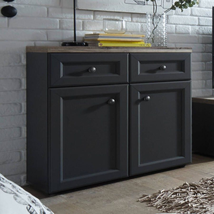 Emob Bijzetkastje Norah 82cm met 2 deuren & 2 lades grijs bruin