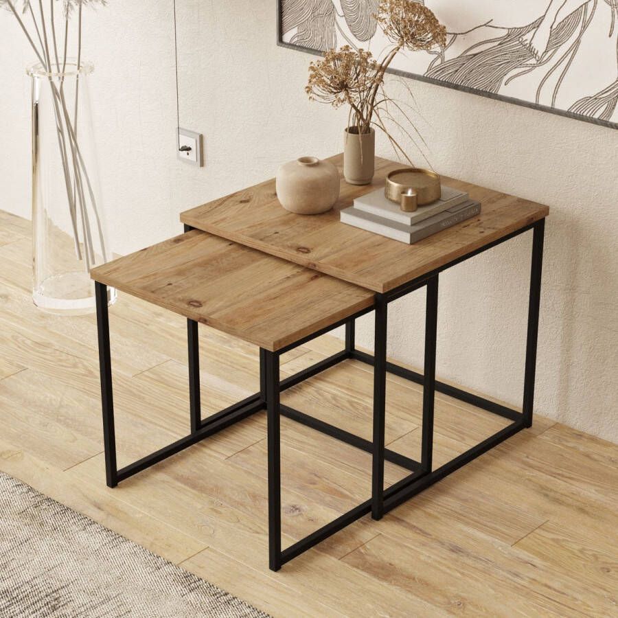 Emob Elegante Nesting Table Set 100% Melamine Gecoat Atlantic Pine