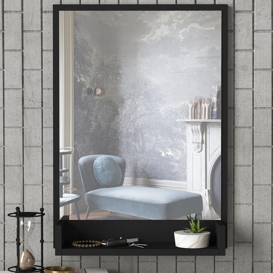 Emob Tera Home Decoratieve Houten Spiegel 18mm Dikte 45x75 cm Zwart