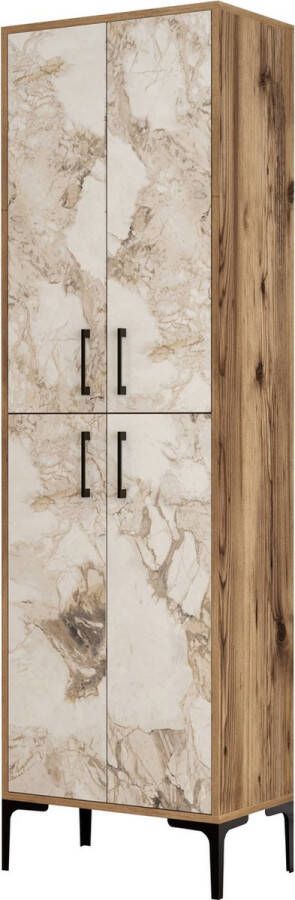 Emob Houten Schoenenkast Woody Mode 100% Melamine Metalen Poten Handvat Hanger Walnoot Wit