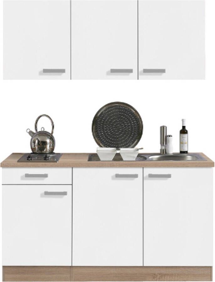 Emob Kitchenette Bistrot 150 cm met 2-pits kookplaat-wit lichte eik