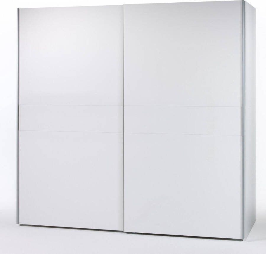 Woonexpress Kledingkast Victor Hout Wit 215 x 210 x 58 cm (BxHxD) Schuifdeurkast Hang-legkast Wit Eiken Houtlook