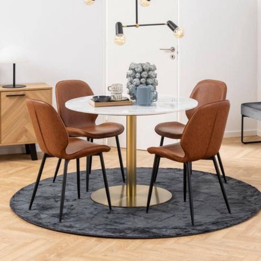 Emob Ronde eettafel Carlos ø105cm wit marmer messing