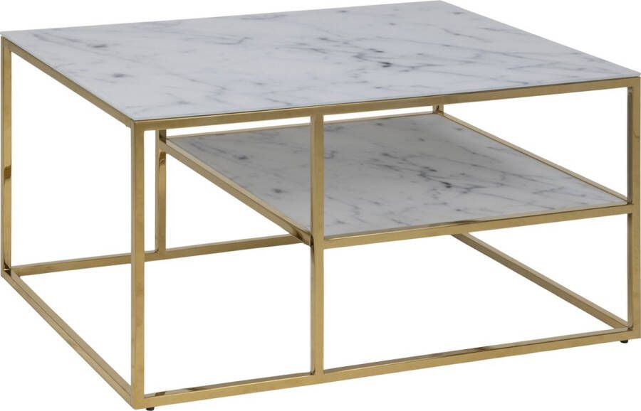 Hioshop Alice salontafel met 1 plank gouden lijst marmerprint wit.