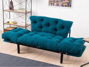 2-Persoons Slaapbank Stijlvol Petrol Blauw Ruimtebesparend 155x85x73cm