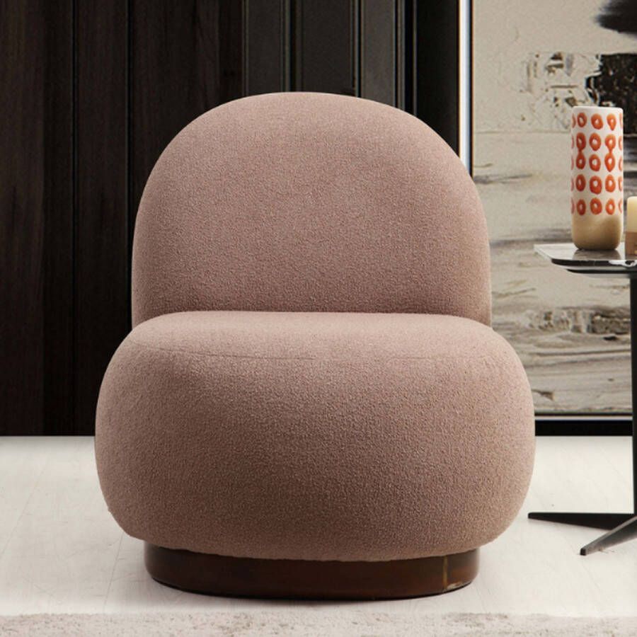 Emob Stijlvolle Wing Chair met Beukenhouten frame en Polyester stof- Cappuccino kleur
