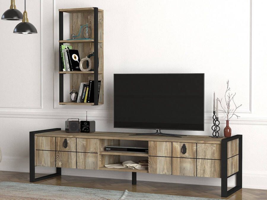 Emob TV Meubel Tera Home TV-meubel 18mm Dik Metalen Frame Breedte: 184 Noten Zwart 185cm Bruin; Zwart