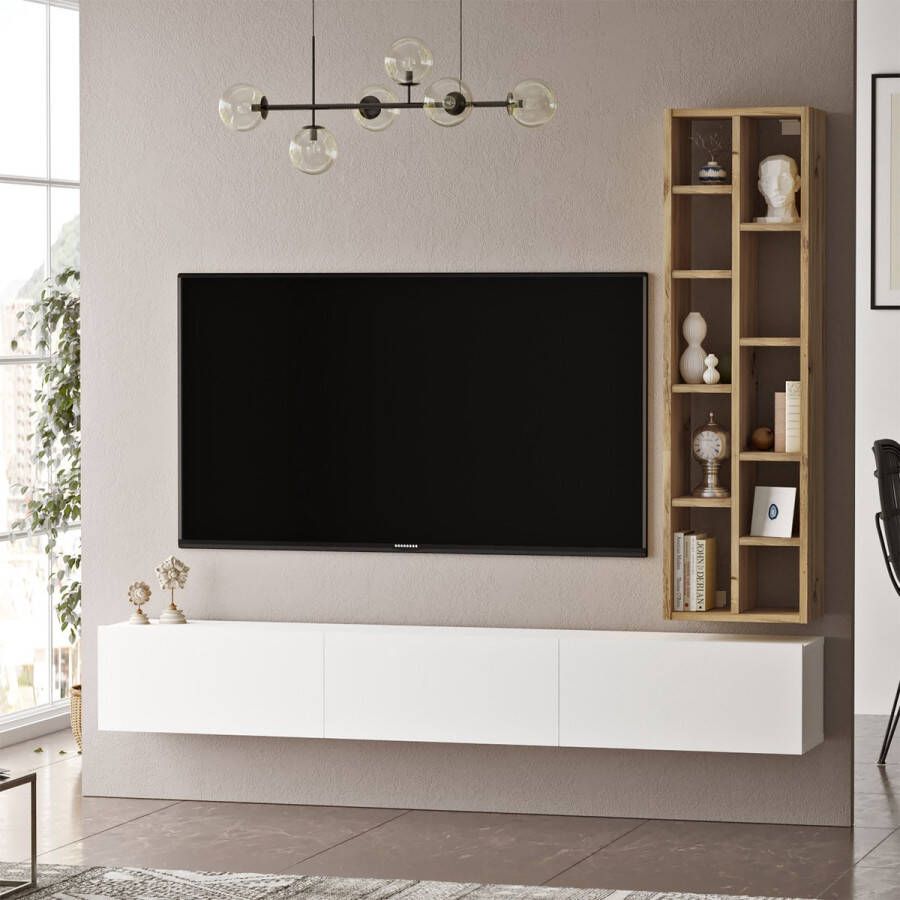 Emob- TV Meubel Yardley TV-meubel 100% Melamine Eiken Wit 18mm Dikte 174 Breedte 175cm Wit