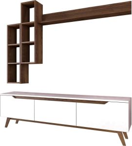 Emob TV Meubel Modern TV-meubel met planken met melamine coating Wit notenhout 35cm Wit; Bruin
