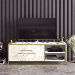 Emob TV Meubel Tv-meubel Lucé-wit marmer goud 160cm Wit