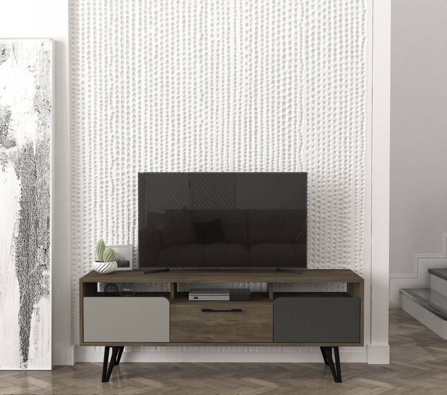 Emob TV Meubel TV-meubel Tera Home 100% Melamine Laag 18mm Dikte Metalen Poten Breedte 55 Hoogte Grijs Antraciet Noten 150cm Antraciet