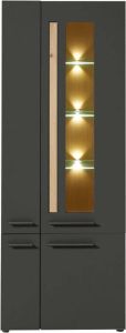 Emob Vitrinekast Lorna 76cm 4 deuren met verlichting antraciet eik