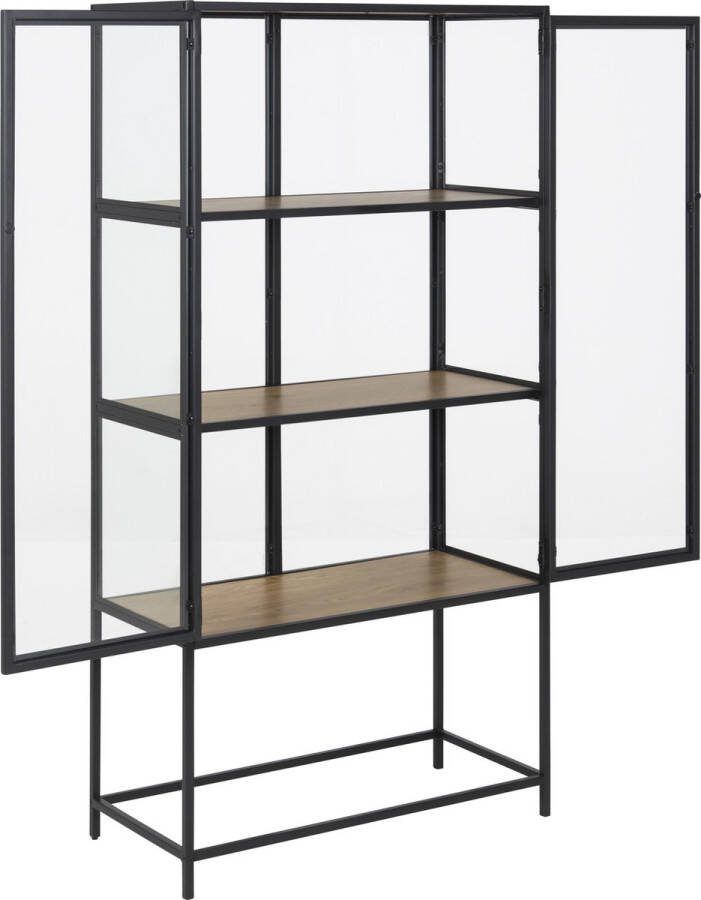 Leen Bakker Vitrine Adino zwart eikenkleur 150x77x35 cm