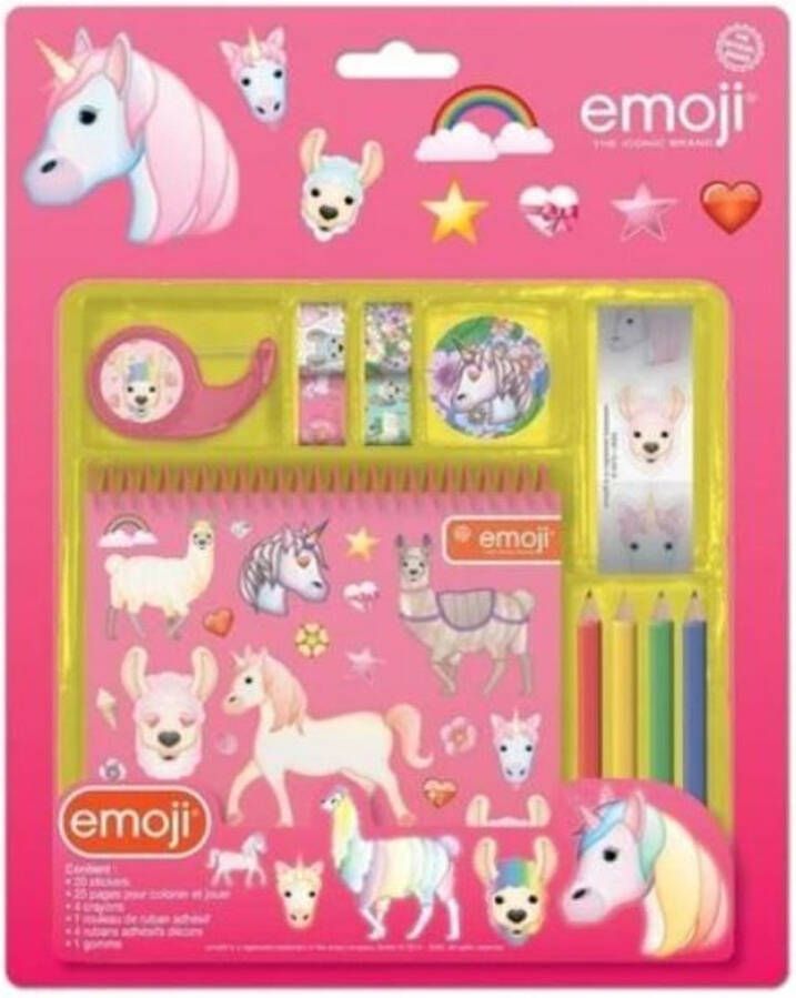 Emoij Creatieve set Unicorn lama- 50 delig knutsel kleur tekenset