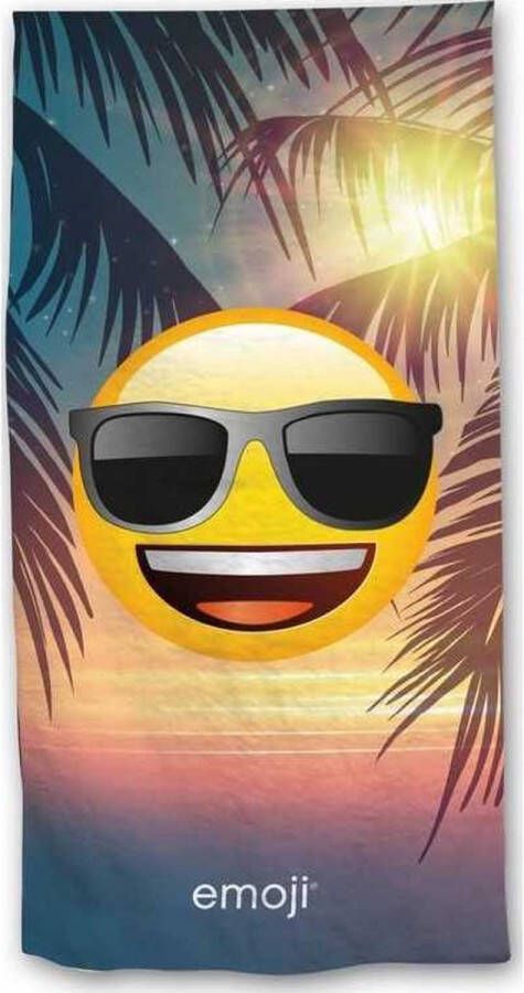 Emoji™ Emoji strandlaken 140 x 70 cm. Smiley handdoek palmbomen