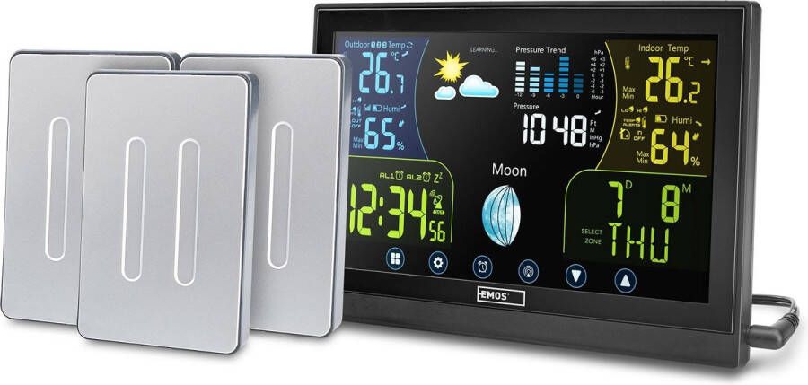 Emos Select Emos professioneel weerstation met touchscreen kleurendisplay incl. Buitensensor DCF-ontvangstsignaal radioklok binnen- en buitentemperatuur weersvoorspelling barometer met 2 extra sensoren