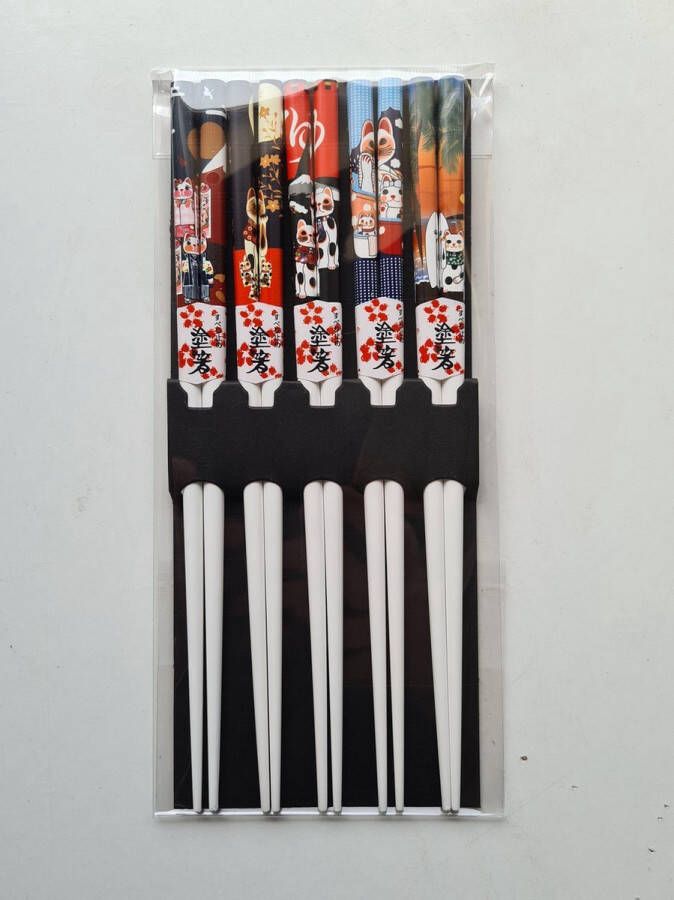 Emro eetstokje- chopstick set van 5 lucky cat motief