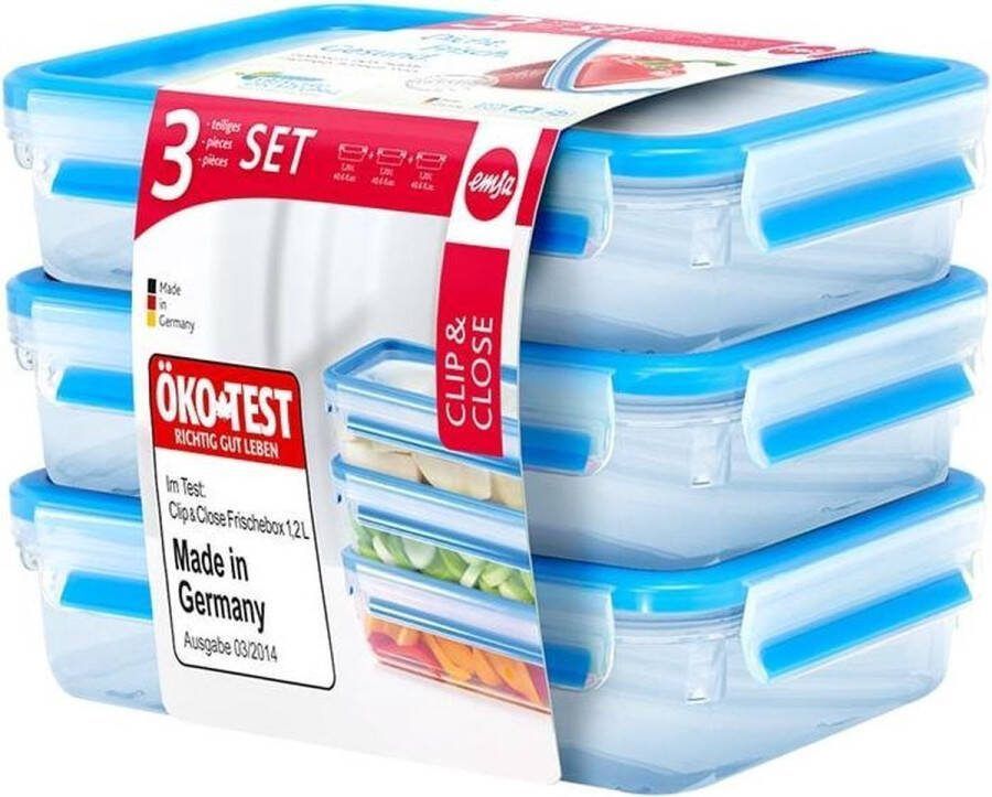 Emsa 515645 Rechthoekig Doos 1.2l Blauw Doorschijnend 3stuk(s) Voorraaddoos
