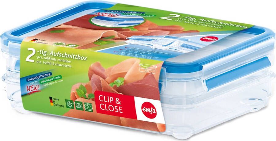 Emsa CLIP & CLOSE Rechthoekig Doos 0.6 l Blauw. Transparant 2 stuk(s)