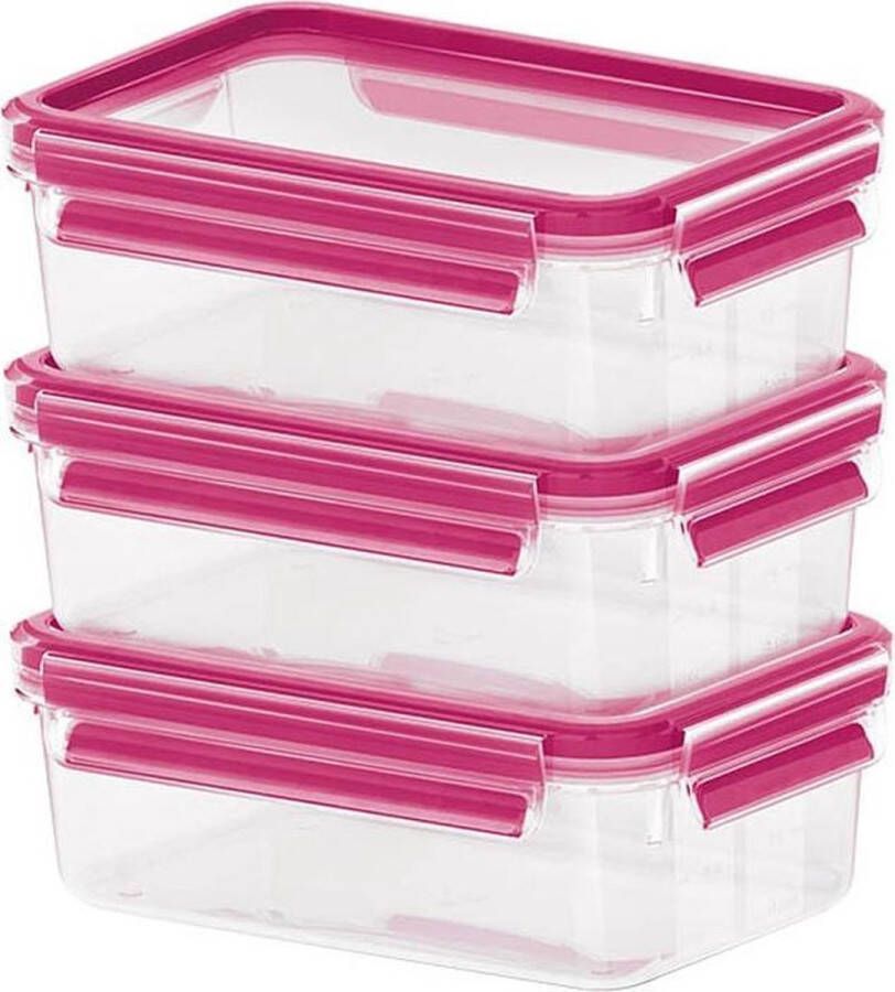 Emsa Clip & Close Colour 3-piece set of food storage containers 0.55 litres transparent raspberry