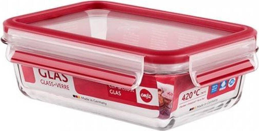 Emsa Clip & Close Glas Doos Rechthoekig 0 7 l Rood Transparant 1 stuk(s)