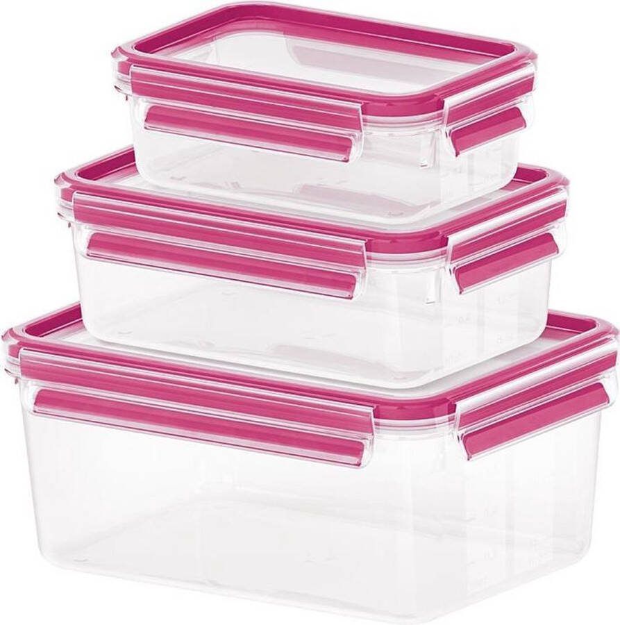 Emsa CLIP & CLOSE vershouddoos. set van 3 stuks. 0.55 1 2.3 L. framboos