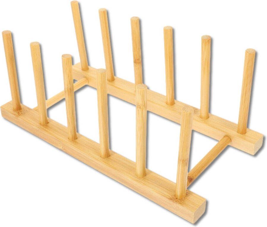 &ERGY Bordenstandaard van bamboo | Geschikt 6 borden| Droogrek | Bordenrek keukenkast | Bordenhouder | Keuken organizer | Keukenkast organizer