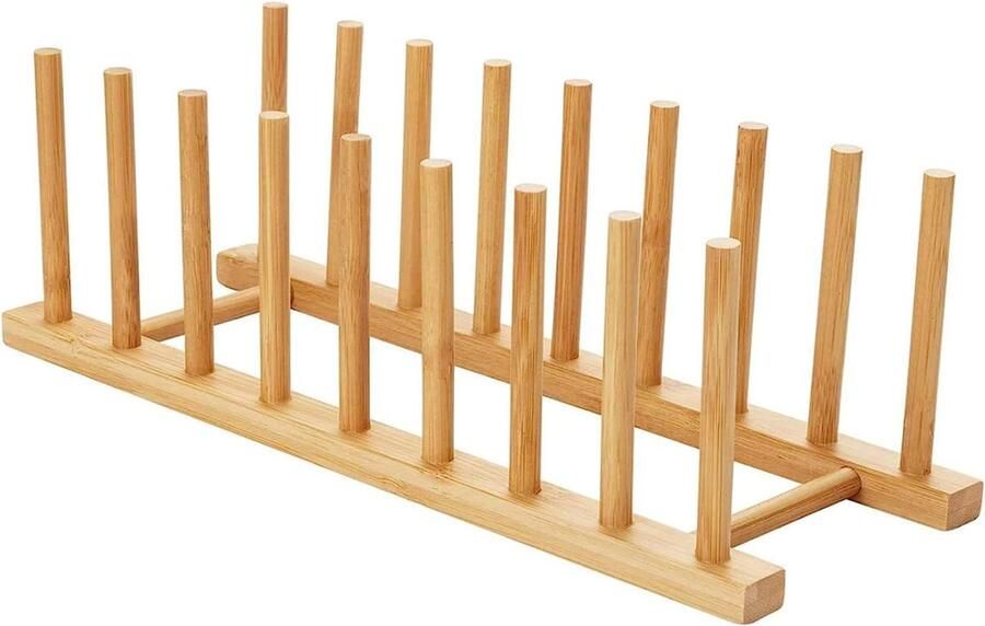 &ERGY Afdruiprek Bamboe 34 cm Geschikt voor 8 grote borden Afwasrek Bordenrek Bordenhouder Dekselhouder opbergrek Afwasbak Pannendekselhouder