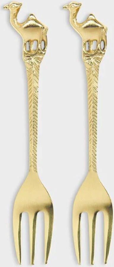 &Klevering Fork Camel set van 2 brass gouden vorkjes gebaksvorkjes goud kameel