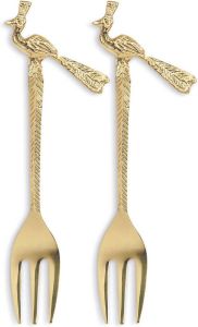 &Klevering Fork Peacock set van 2 brass gouden vorkjes gebaksvorkjes goud pauw