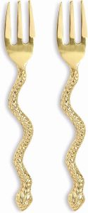 &Klevering Fork Snake set van 2 brass gouden vorkjes gebaksvorkjes goud slang