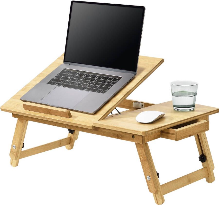 En.casa Bamboe laptoptafel bedtafel tot 55x35x20-28 cm