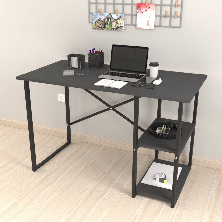 En.casa Bureau Nittedal laptoptafel 75x120x60 cm antraciet