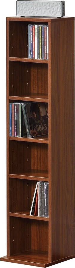 En.casa CD DVD kast vakkenkast met 6 planken 90x20x20 cm walnoot