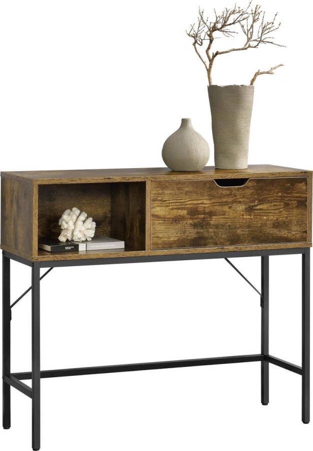 En.casa Console tafel Tranemo sidetable zwart en houtkleurig