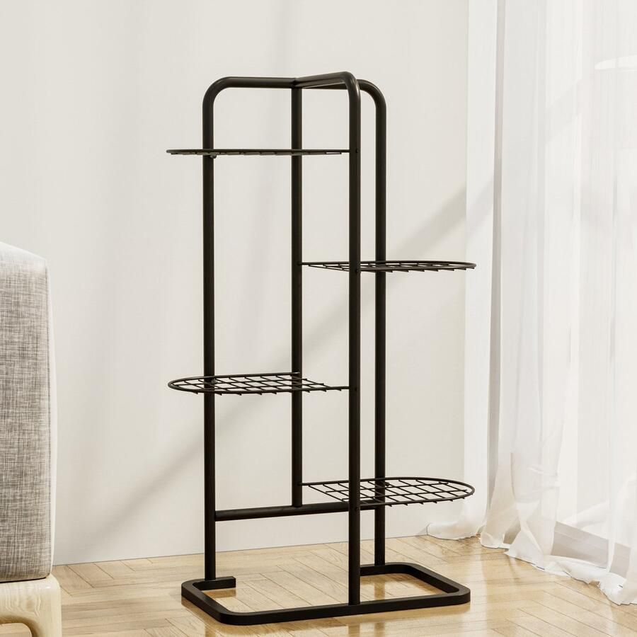 En.casa Plantenstandaard Pedersöre met 4 planken 83x52x25 cm zwart