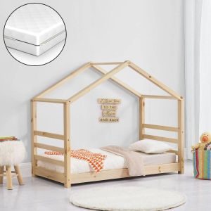 En.casa Kinderbed grenen huisbed incl. matras 80x160 cm hout