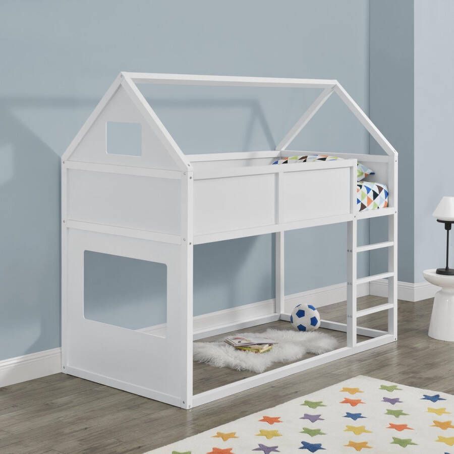 En.casa Kinderbed hoogslaper huisbed 209x99x175 cm wit