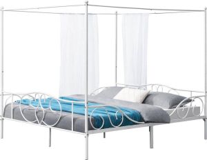 En.casa Metalen hemelbed Finstrom met bedbodem 180x200 cm wit