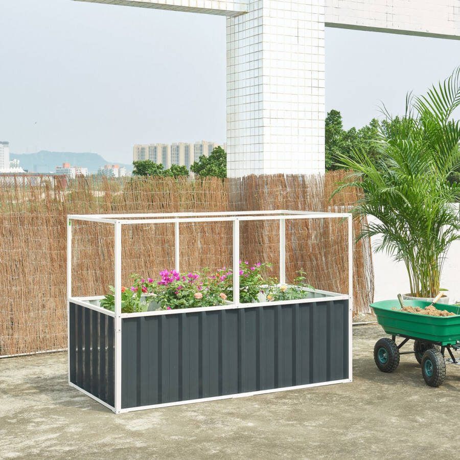 En.casa Moestuinbak met net Alblasserdam met 1 paar handschoenen 174x90x118 cm antracietgrijs [ ]