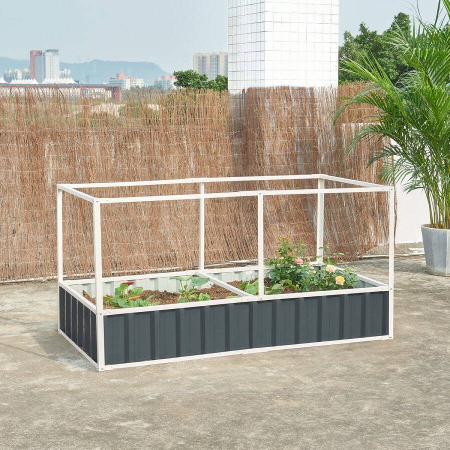 En.casa Moestuinbak met net Alblasserdam met 1 paar handschoenen 174x90x88 cm antracietgrijs [ ]