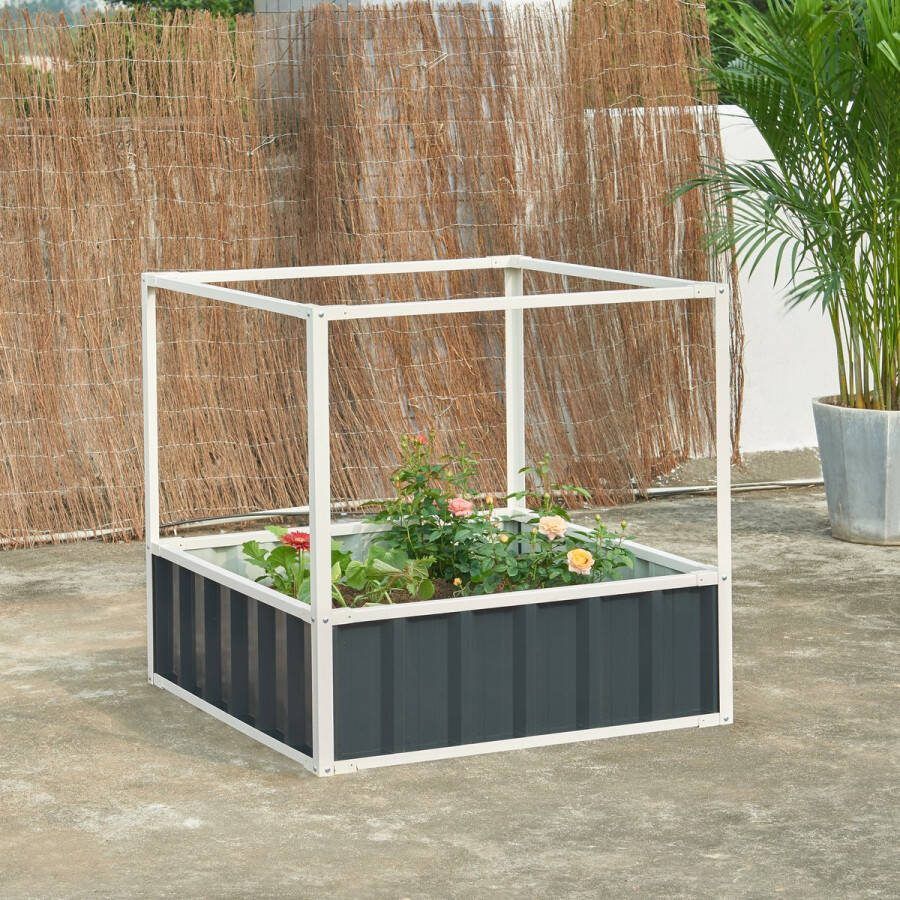 En.casa Moestuinbak met net Alblasserdam met 1 paar handschoenen 90x90x88 cm antracietgrijs [ ]