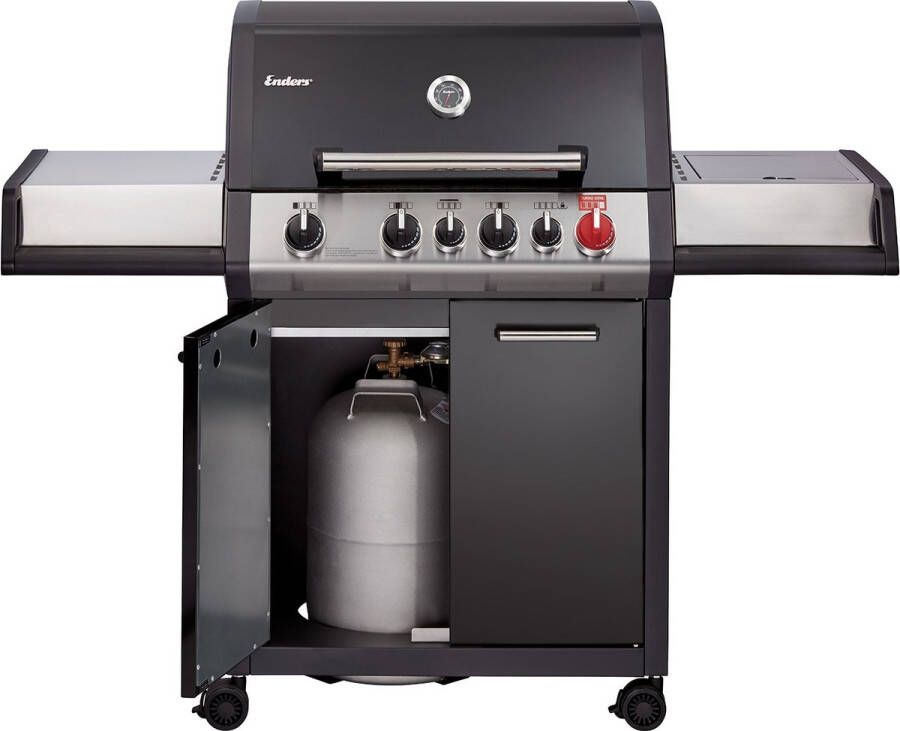 Enders Monroe Black Pro 4 IK Turbo Gas barbecue Grilloppervlak 74 × 43 cm 41 kg Piëzo-ontsteking Afmeting 153 5 × 58 × 118 5 cm Verplaatsbaar