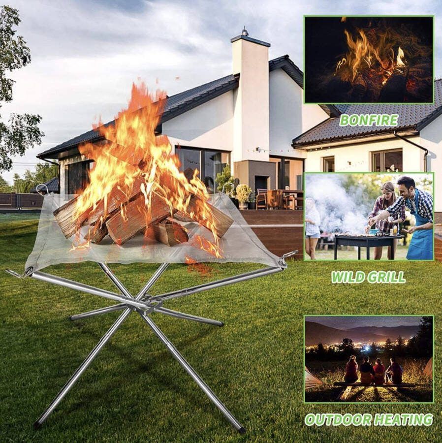Endless-Products inklapbare Vuurschaal – Vuurkorf voor buiten Vuurschaal voor buiten Opvouwbaar roestvrij staal mobiele mini-vuurkorf 41 5 x 41 5 cm opbouw zonder gereedschap Voor kampvuur in de tuin op de camping kamperen