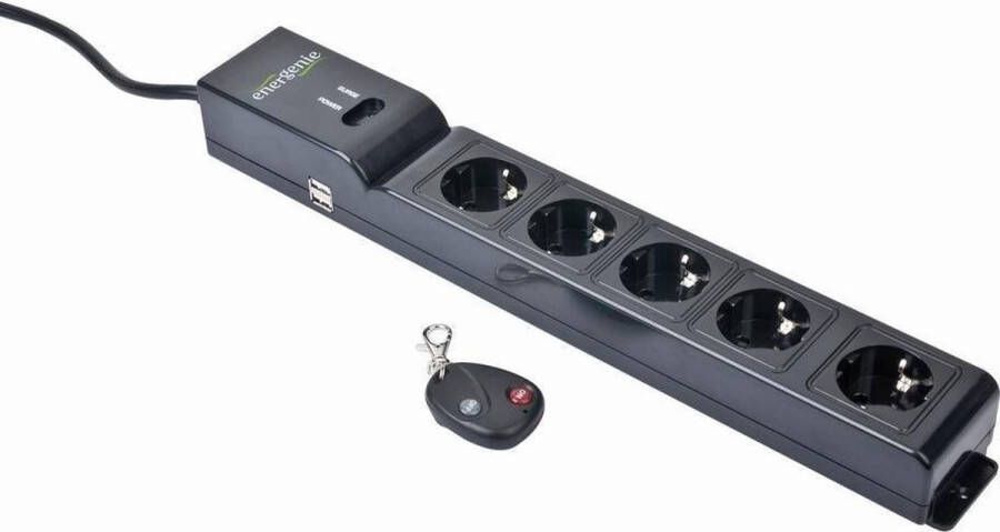 EnergIce EnerGie Stekkerdoos overspanningsbeveiliging 16 A 6 voudig Stekkerdoos met USB 2x Afstandsbediening Verdeelstekker met randaarde Verlengsnoer met stekkerdoos Verlengkabel EG-SP5-U6B-RM