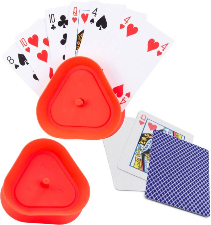 Engelhart 2x Speelkaartenhouders inclusief 54 speelkaarten blauw geruit kunststof 8 6 x 8 6 x 2 6 cm Kaarthouders