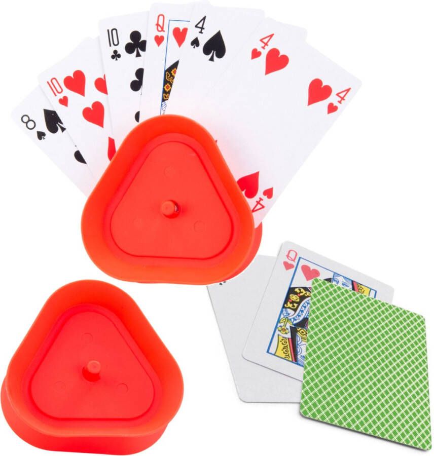 Engelhart 2x Speelkaartenhouders inclusief 54 speelkaarten groen geruit kunststof 8 6 x 8 6 x 2 6 cm Kaarthouders