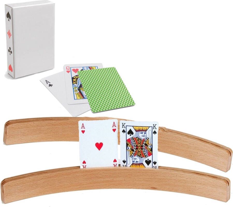 Engelhart 2x Speelkaartenhouders kaartenstandaarden Inclusief 54 speelkaarten groen Hout 3 5 x 8 5 x 46 0 cm Standaarden