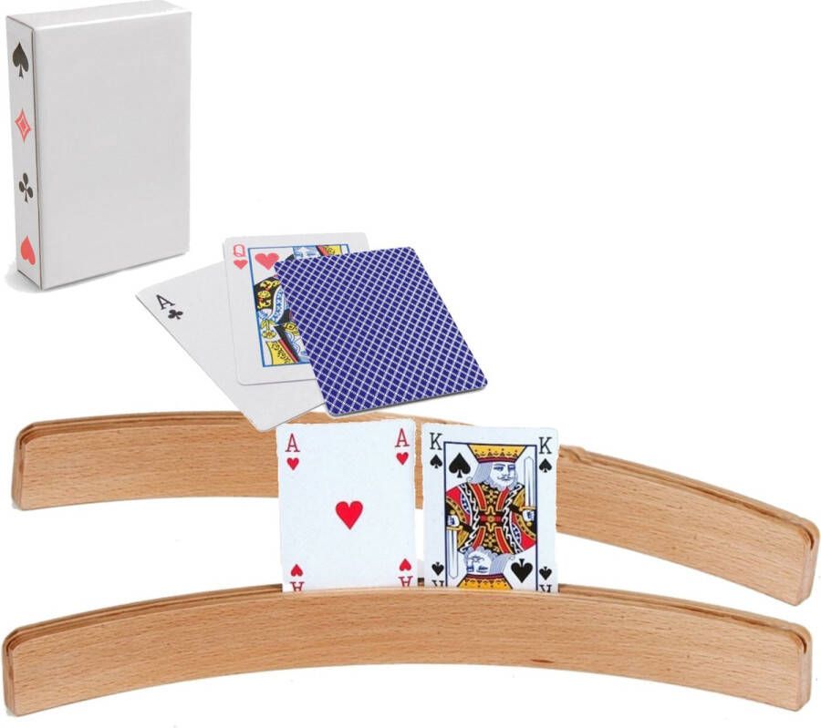Engelhart 4x Speelkaartenhouders kaartenstandaarden Inclusief 54 speelkaarten blauw Hout 3 5 x 8 5 x 46 0 cm Standaarden
